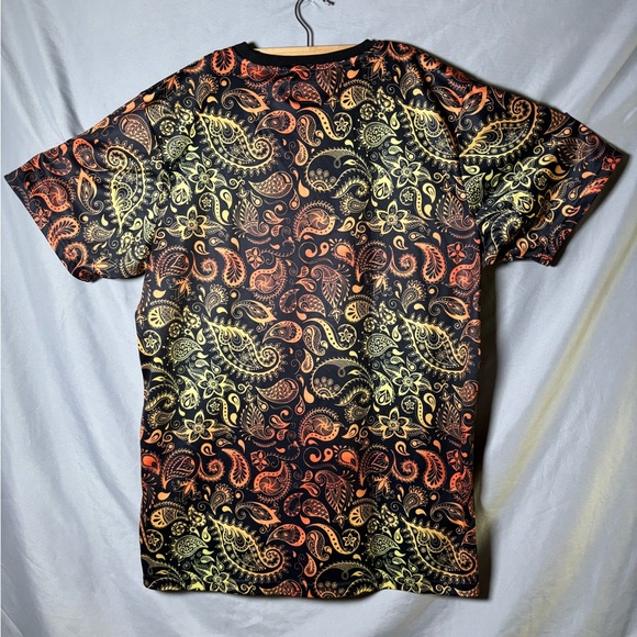 Paisley Patterned Men's Tee in Black and Orange - Picture 2 of 9